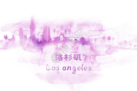 地标城市洛杉矶城市水彩插画背景图片