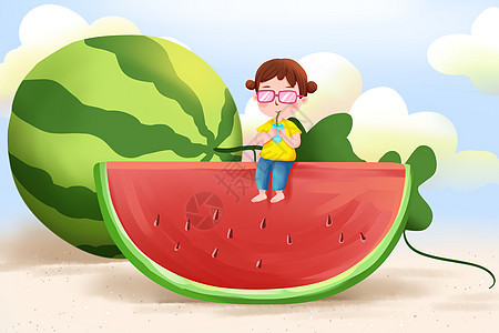 夏季西瓜水果插画背景图片