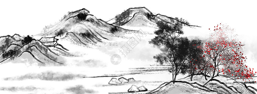 中国风山水水墨背景插画