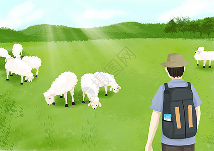 站在路上的人一个人到草原旅行插画