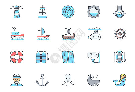 海洋潜水海边旅游图标icon插画