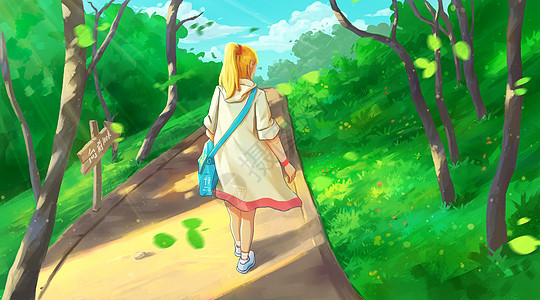 漫步在树林的女孩图片