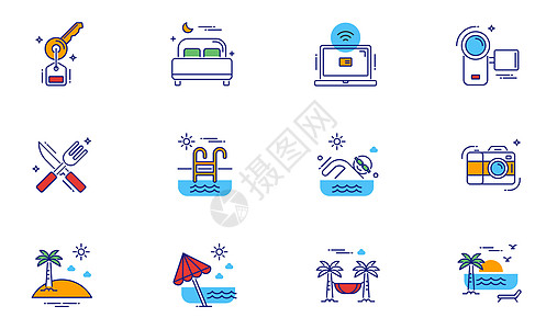 日光浴床旅游度假图标icon插画