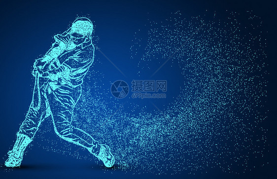 创意棒球运动员粒子剪影图片
