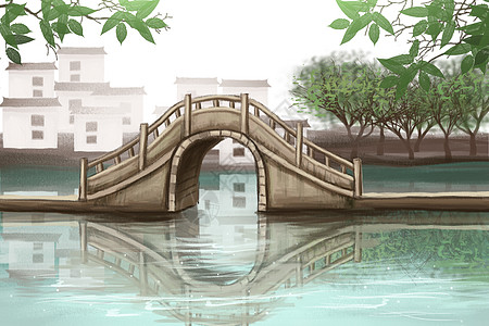 石拱桥风景插画