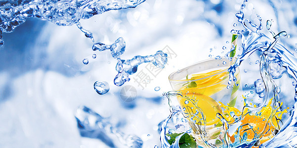 柠檬饮品夏日冰爽背景设计图片