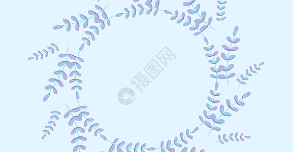 蓝色清新水彩叶子圆形框插画背景图片
