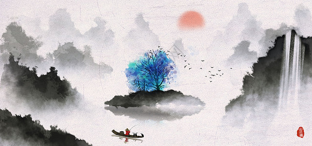 中国风山水水墨画插画图片下载-正版图片400203876-摄图网