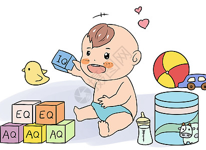 宝宝满月婴儿奶粉漫画插画