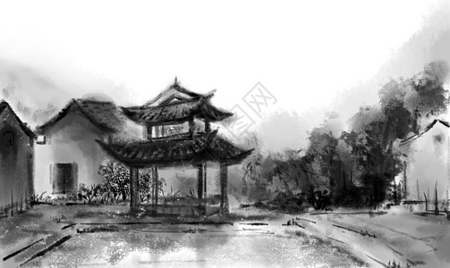 中国风景名胜雁荡古镇插画