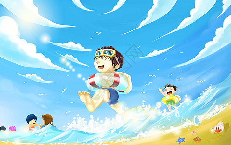 夏季游泳海边旅行插画
