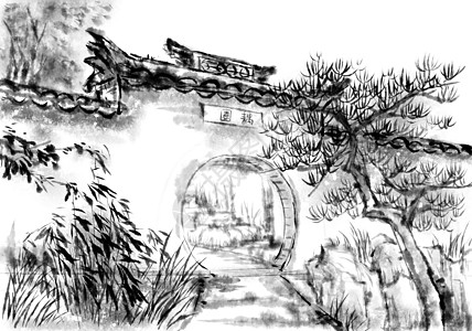 石头小路苏州园林插画