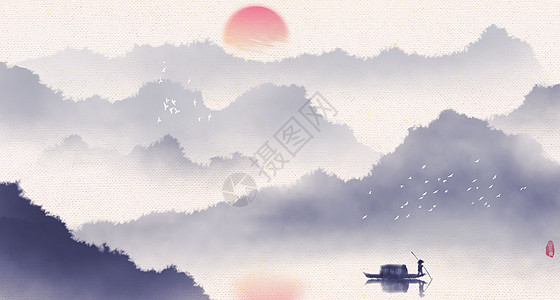 禅意园林中国风水墨是山水画插画