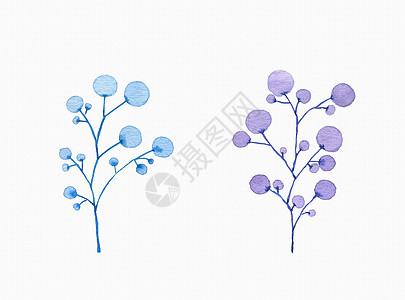 蓝色花叶插画 蓝色花叶卡通 蓝色花叶插图 手绘 板绘 摄图网