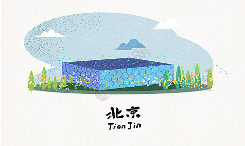 北京地标建筑插画背景图片