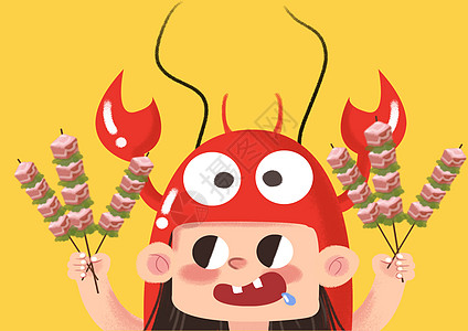 蒜蓉粉蒸小龙虾插画_蒜蓉粉蒸小龙虾卡通_蒜蓉粉蒸小龙虾插图_手绘_板