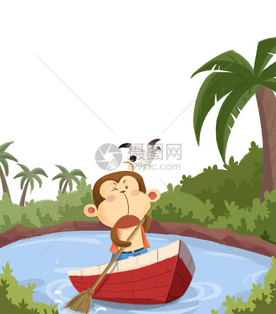小猴子划船图片