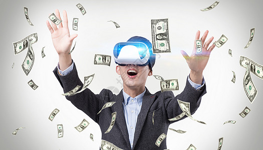 VR虚拟现实看飘落的美元图片