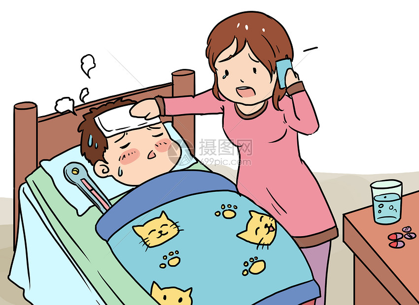 儿童生病漫画插画图片下载 正版图片 摄图网 儿童生病漫画插画图片下载 正版图片 摄图网