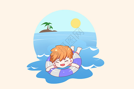 夏日手绘卡通游泳男孩图片