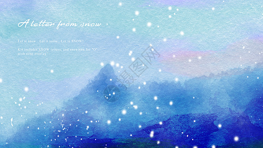 抽象山雪山水彩抽象背景图插画