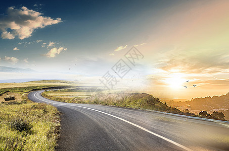 大草原风景公路背景设计图片