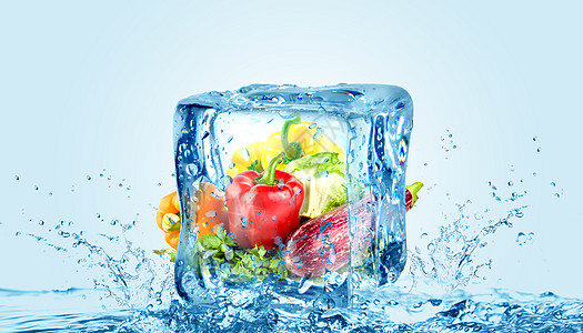 夏天美食创意清凉冰块蔬菜冷藏保鲜设计图片