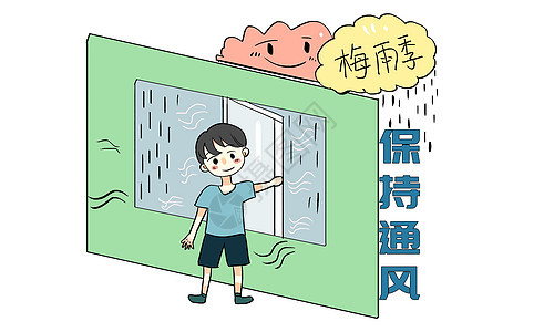 梅雨季防潮漫画背景图片