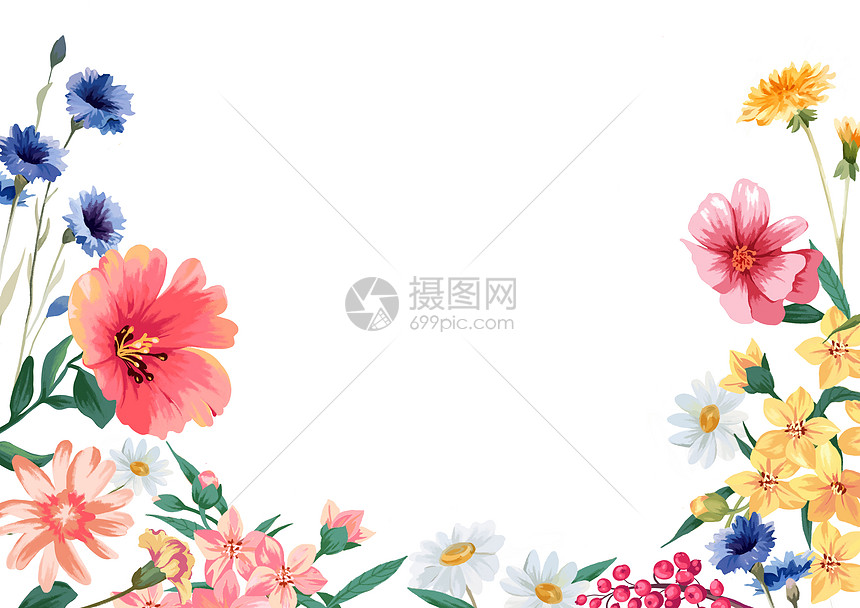 手绘小雏菊绿植背景素材插画图片下载 正版图片 摄图网