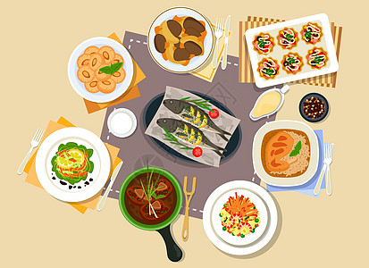 中餐美食中西餐美食插画