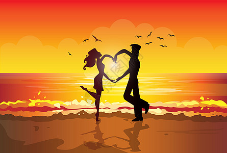 情侣剪影海边情侣跳舞高清图片