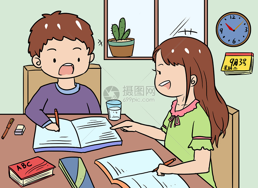 少儿做作业插画图片下载-正版图片400232104-摄图网