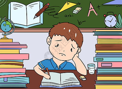 少儿做作业漫画插画图片下载-正版图片400220503-摄图网
