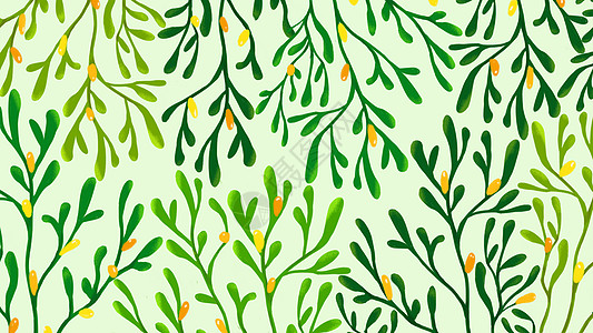 藻类手绘绿色背景插画