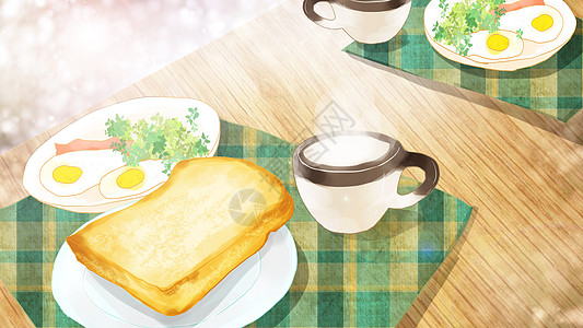 松软面包丰盛的早餐插画