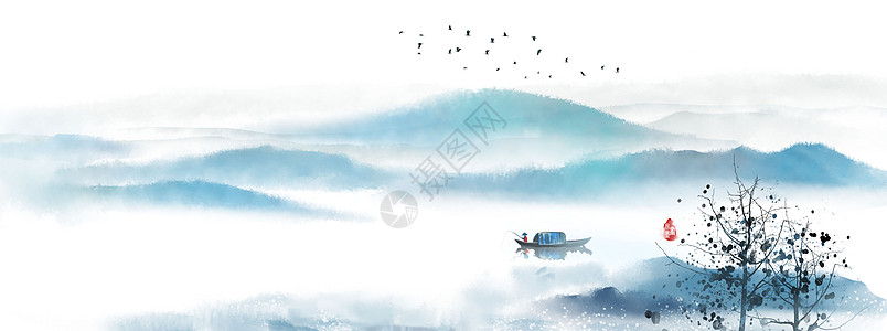 背景素材抠图中国风水墨山水插画