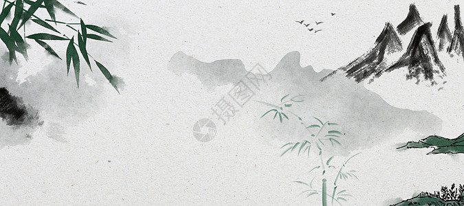 中国风水墨远山竹子背景图片