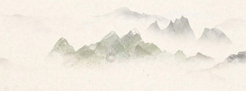 白色雾中国风水墨山水画插画
