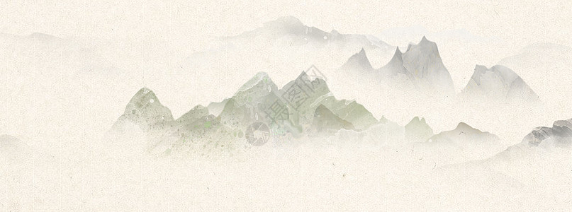 高山远景中国风水墨山水画插画