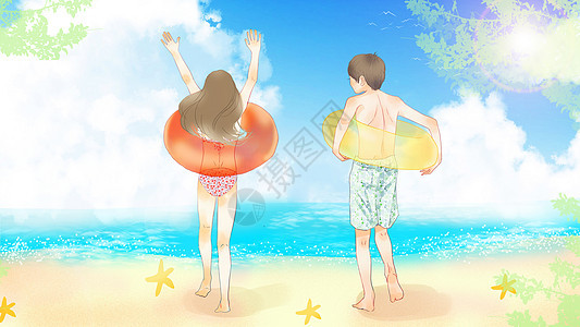 海边沙滩游玩的小孩图片