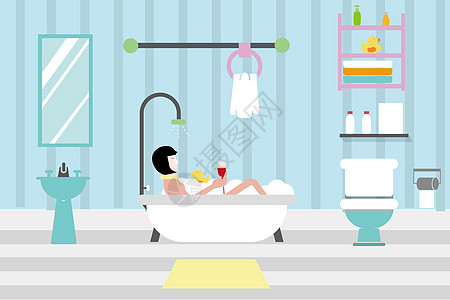 淋浴洗澡浴室淋浴插画