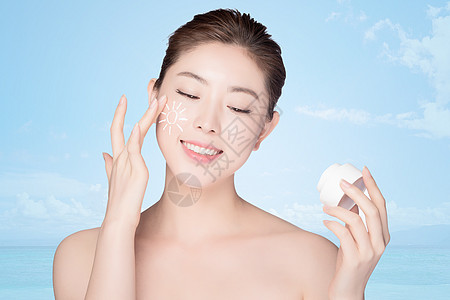 女性洗脸泼水夏季防晒背景设计图片