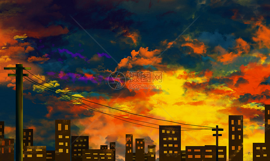 城市黄昏背景插画插画图片下载 正版图片 摄图网