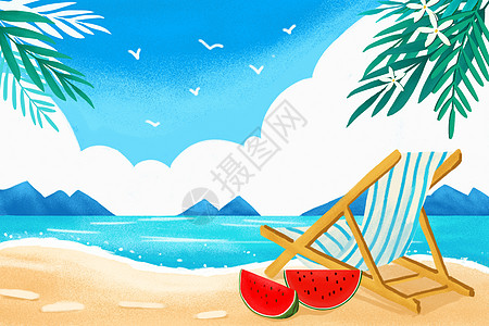 插画图片下载夏日海边海滩插画