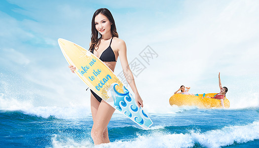 水上乐园创意美女冲浪背景设计图片