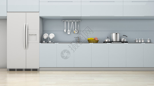 嵌入式冰箱现代厨房场景设计图片