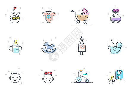 孕期锻炼母婴幼儿图标icon插画