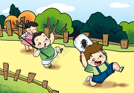 幼儿哇哦游戏追逐的少年插画