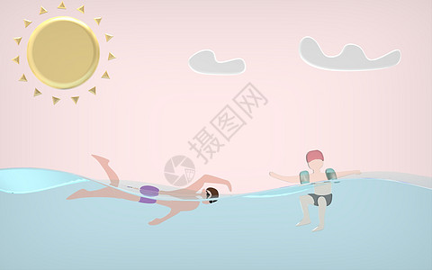 3d孩子夏日游泳3dm创意设计图片