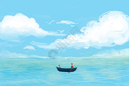 海边夏天海上小船插画